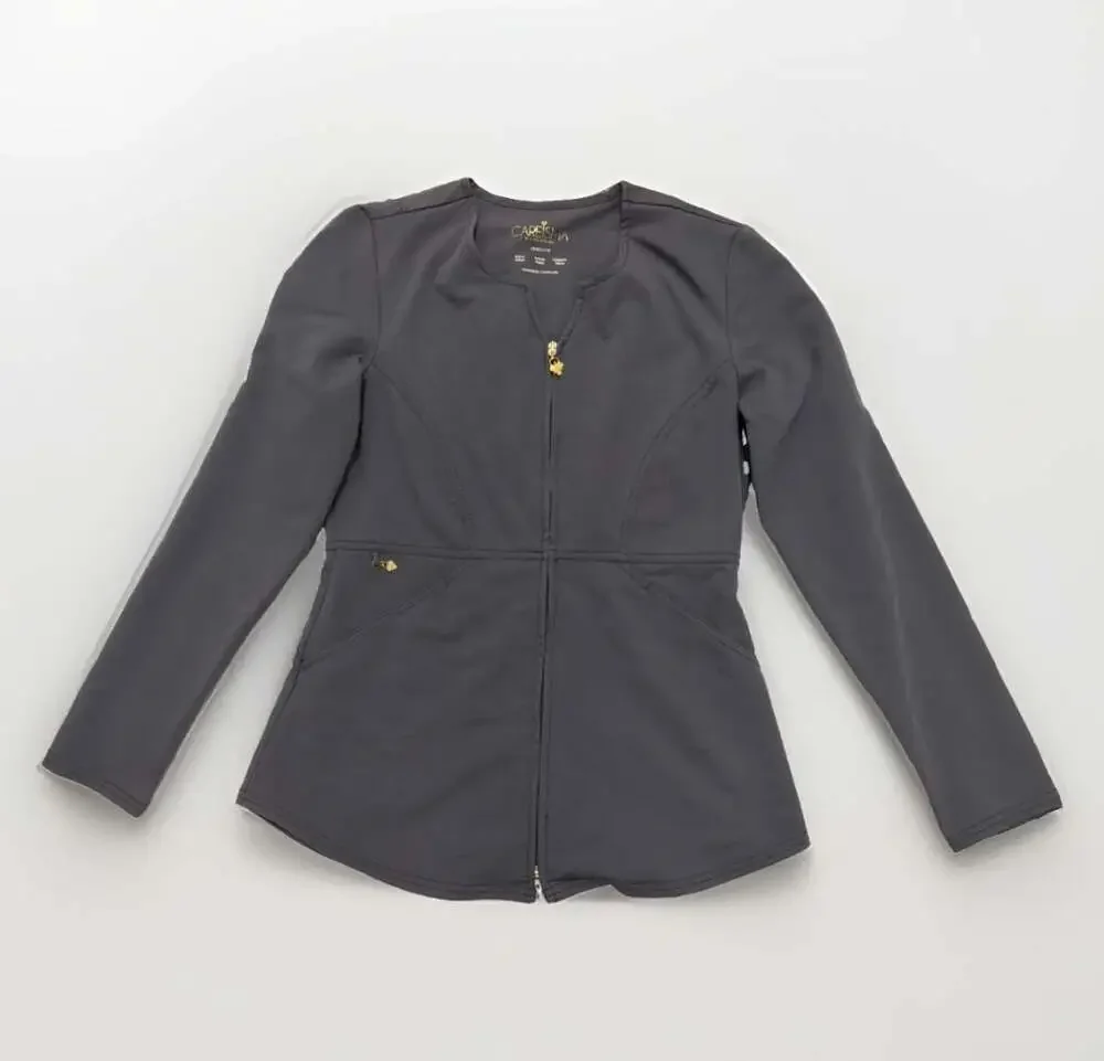 Careisma by Sofia Vergara Zip-Front Scrub Warm-Up Jacket in Dark Gray